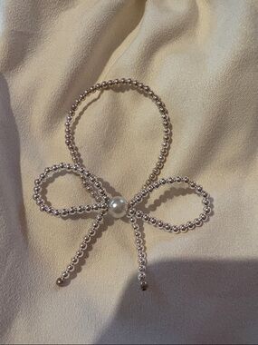 Beaded Blondes Silver Beaded Bow Bracelet with Pearl Accent